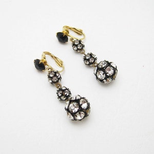 Long Rhinestone Earrings Dangly Clip On Vintage Jewelry
