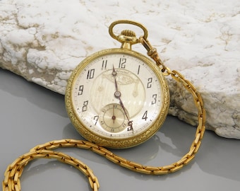 Antique Gold Filled Admiral Pocket Watch with Chain Knife (Not Working)