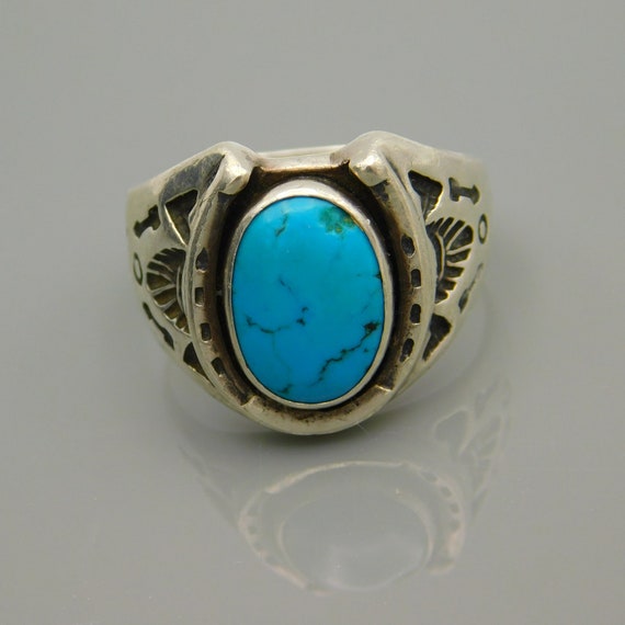Sterling Horseshoe Ring, Sterling Turquoise Ring,