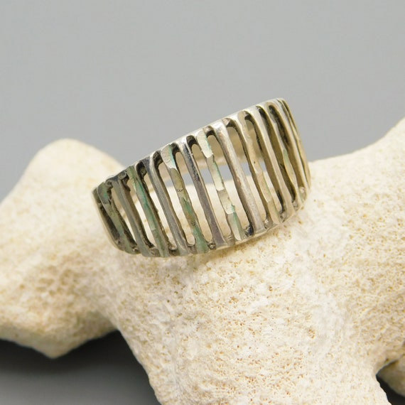 Vintage Wide Sterling Band, Striped Sterling Band… - image 1