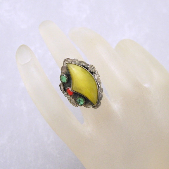 Antique Arts and Crafts Sterling Ring, Unique Ste… - image 4