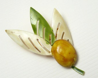 Unique Flower Brooch, Vintage Flower Jewelry, Flower Brooch by Robert, Vintage Leaf Jewelry, Enamel Jewelry