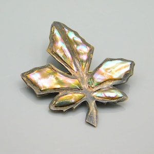 Vintage Mexican Sterling Abalone Leaf Brooch