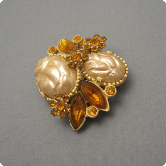 Vintage Rhinestone Brooch, Golden Topaz Jewelry, … - image 4