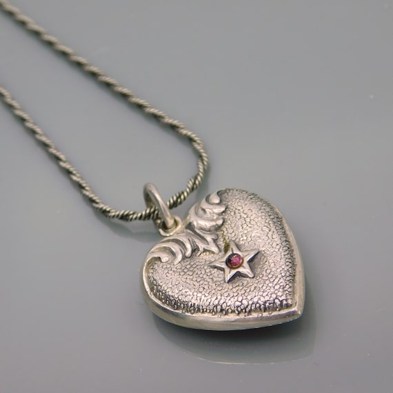 Vintage Sterling Heart Pendant, Unique Sterling He
