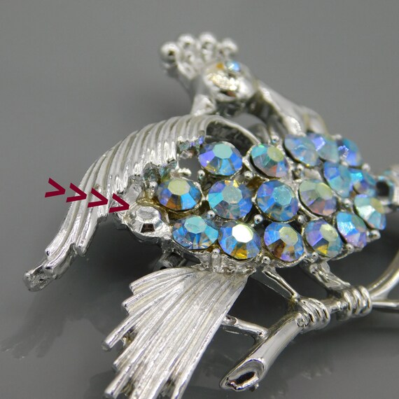 Vintage Bird Brooch, Blue Rhinestone Bird Brooch,… - image 4