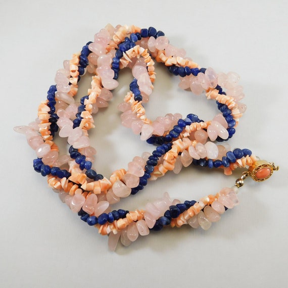 Vintage Gem Chip Necklace, Multistrand Gem Necklac