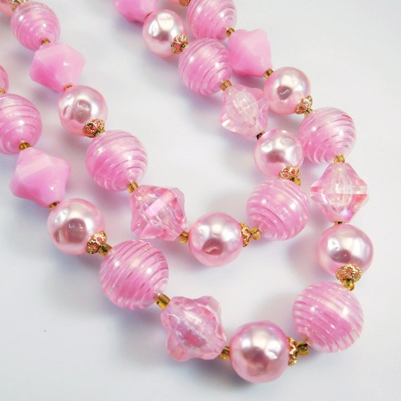 Vintage Bead Necklace, Pink Bead Necklace, Mid-Ce… - image 8