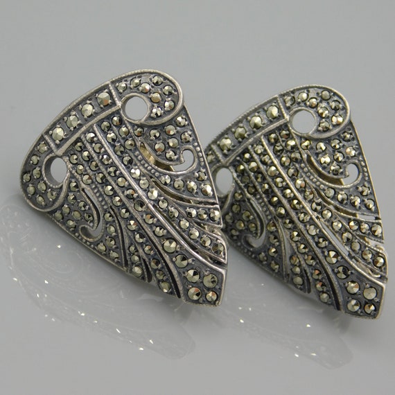 Sterling Deco Marcasite Earrings, Art Deco Earrin… - image 2