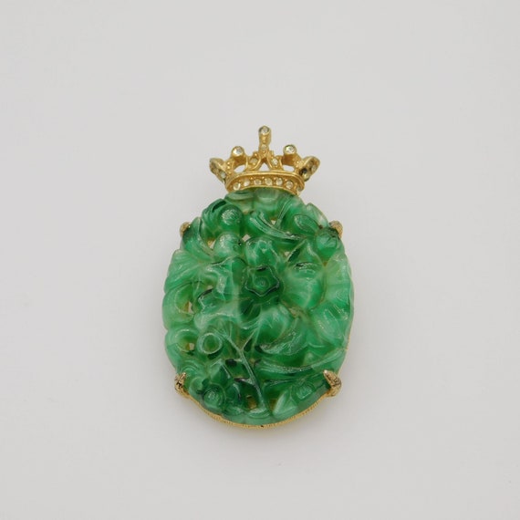 DeNicola Brooch, Vintage Jade Glass Brooch, Brooc… - image 1