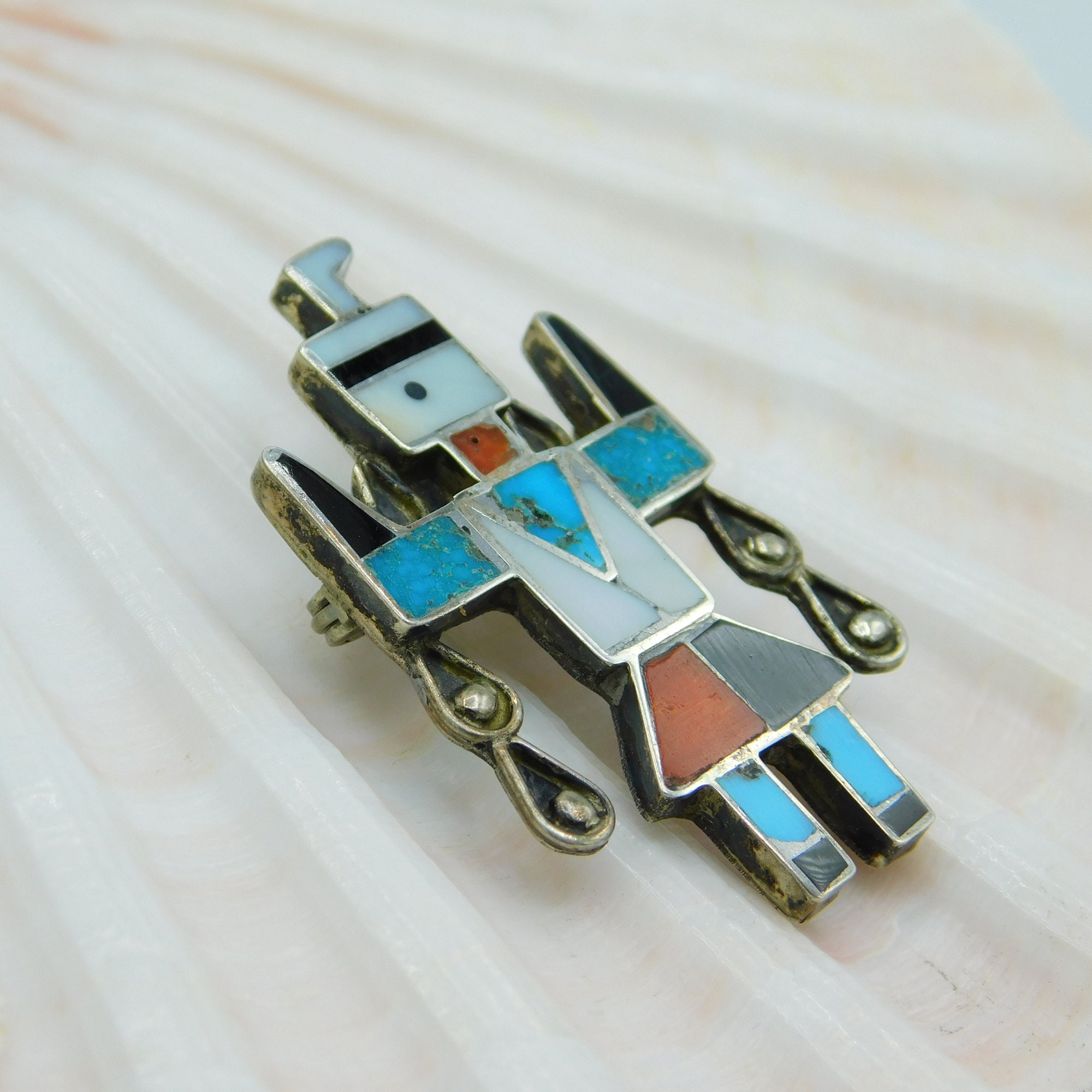 Vintage Inlaid Brooch Medicine Man Brooch Sterling Inlaid Etsy
