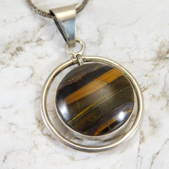 Long Sterling Necklace, Sterling Agate Pendant, V… - image 1