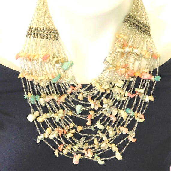 Vintage Shell Bib Necklace, Pastel Summer Jewelry - image 2