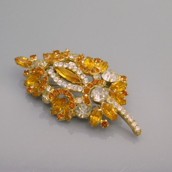 Vintage Rhinestone Leaf Brooch, Rhinestone Jewelr… - image 5