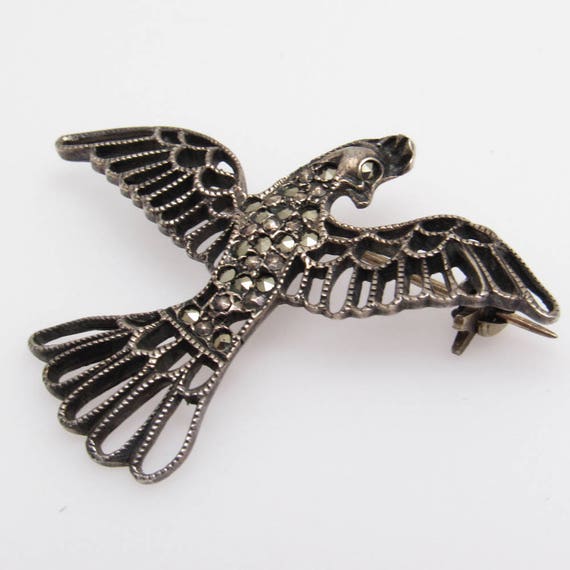 Sterling Marcasite Bird Brooch Vintage Jewelry  - image 3
