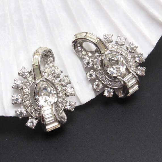 Rhinestone Earrings Vintage Jewelry Deco Style - image 4