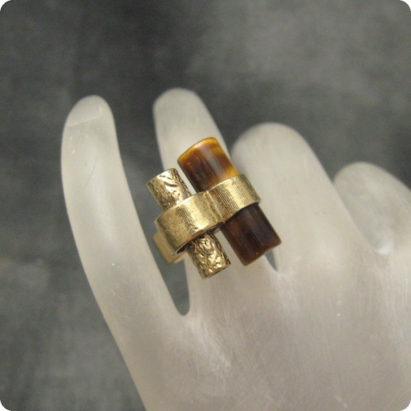 Vintage Modernist Sterling Ring, Tiger Eye Ring, Sterling Studio Jewelry