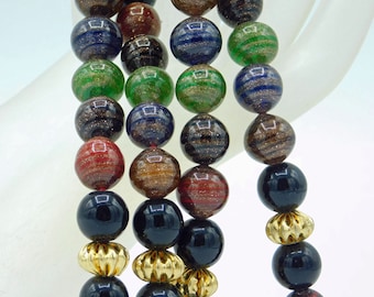 Long Glitter Bead Necklace, Vintage Necklace