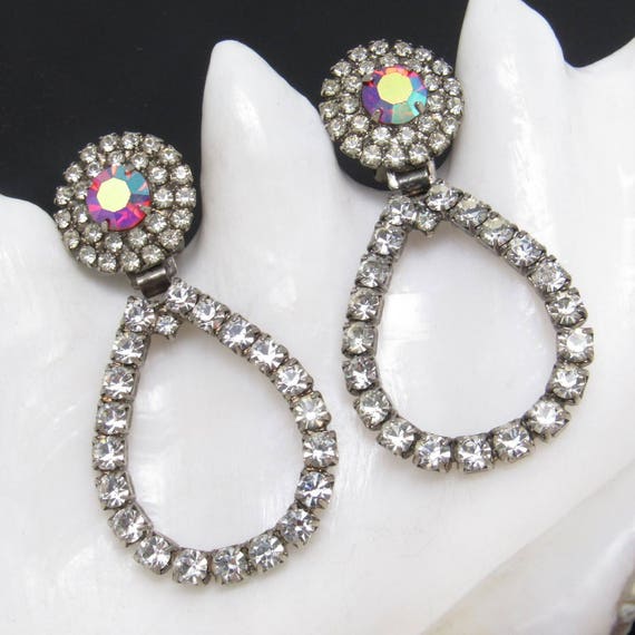 Long Rhinestone Hoop Earrings, Unusual Rhinestone… - image 1