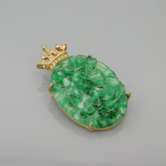 DeNicola Brooch, Vintage Jade Glass Brooch, Brooc… - image 2