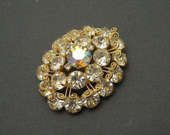 Large  Rhinestone Brooch, Bold Domed Vintage Brooch, Vintage Rhinestone Jewelry