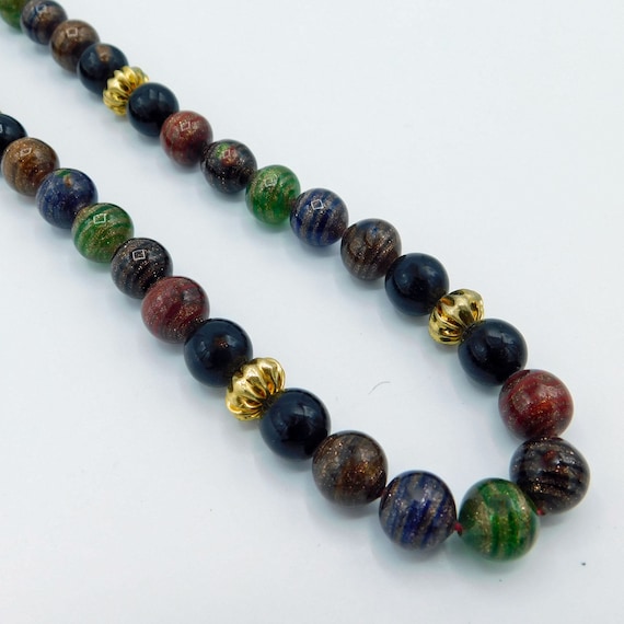 Long Bead Necklace, Glitter Glass Beads, Vintage … - image 9