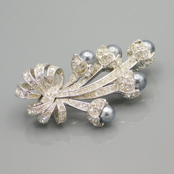 Vintage Nolan Miller Spray Brooch, Elegant Rhines… - image 2