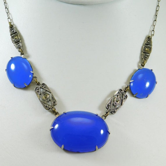 Art Deco Necklace Blue Marcasite Jewelry