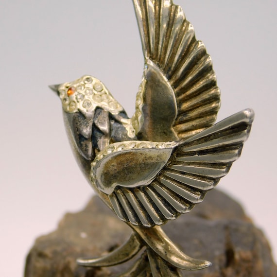 Vintage Sterling Bird Brooch, Bird in Flight, Big… - image 5