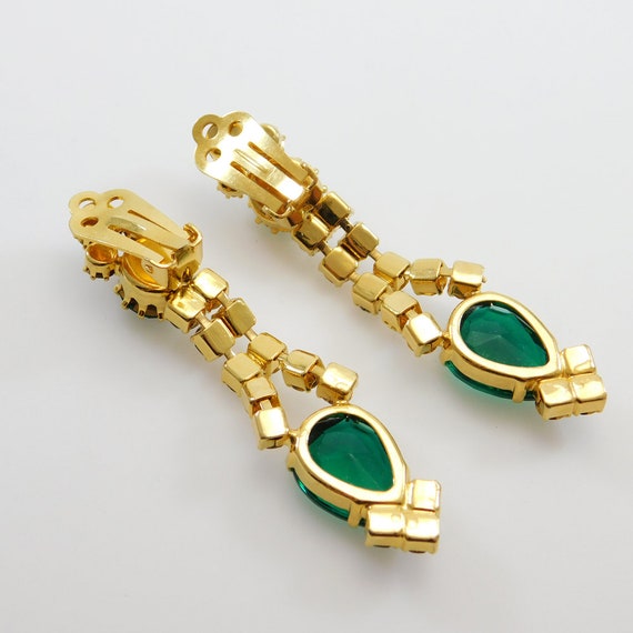Long Vintage Green Rhinestone Earrings - image 4