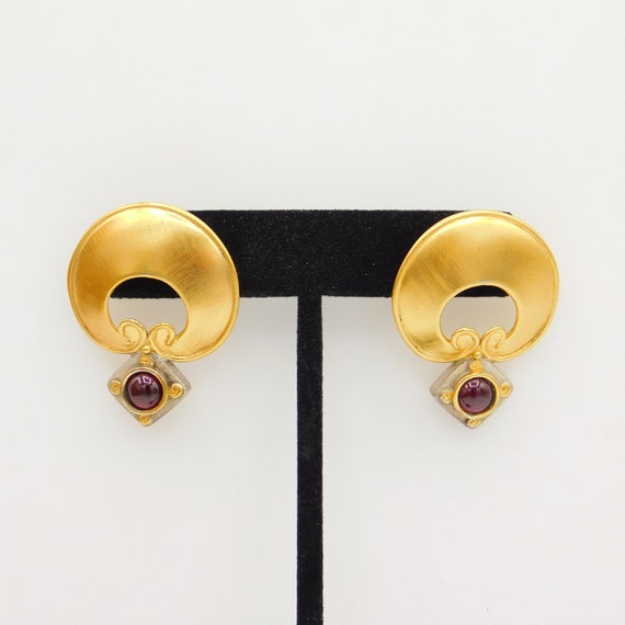 Sterling Garnet Earrings, Gold Sterling Earrings,… - image 3