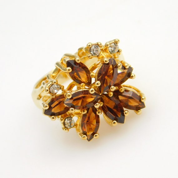 Abstract Rhinestone Cluster Ring, Brown Marquis R… - image 7