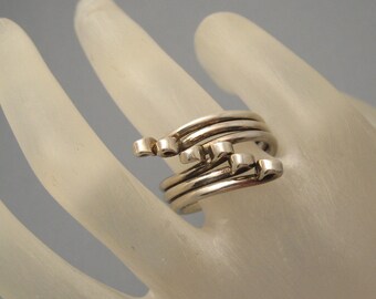 Vintage Sterling Bypass Ring, Abstract Sterling Ring, Unique Sterling Ring, Multi Band Ring, Sterling Jewelry