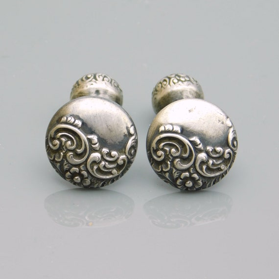 Floral Sterling Cufflinks, Rococo, Victorian Sterl