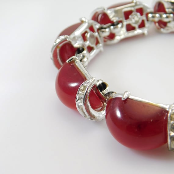 Kramer Red Moonglow Bracelet. Vintage Rhinestone … - image 8
