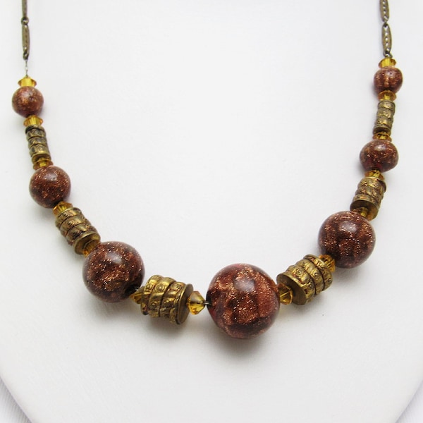 Vintage Art Glass Bead Necklace, Art Deco Necklace