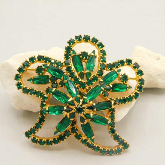 Green Rhinestone Brooch, Vintage Rhinestone Brooc… - image 5