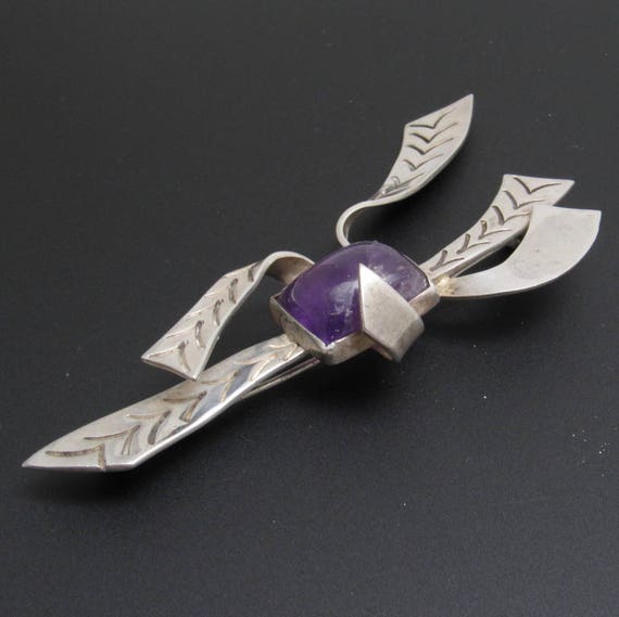 Vintage Sterling Amethyst Brooch, 40s Sterling Je… - image 2