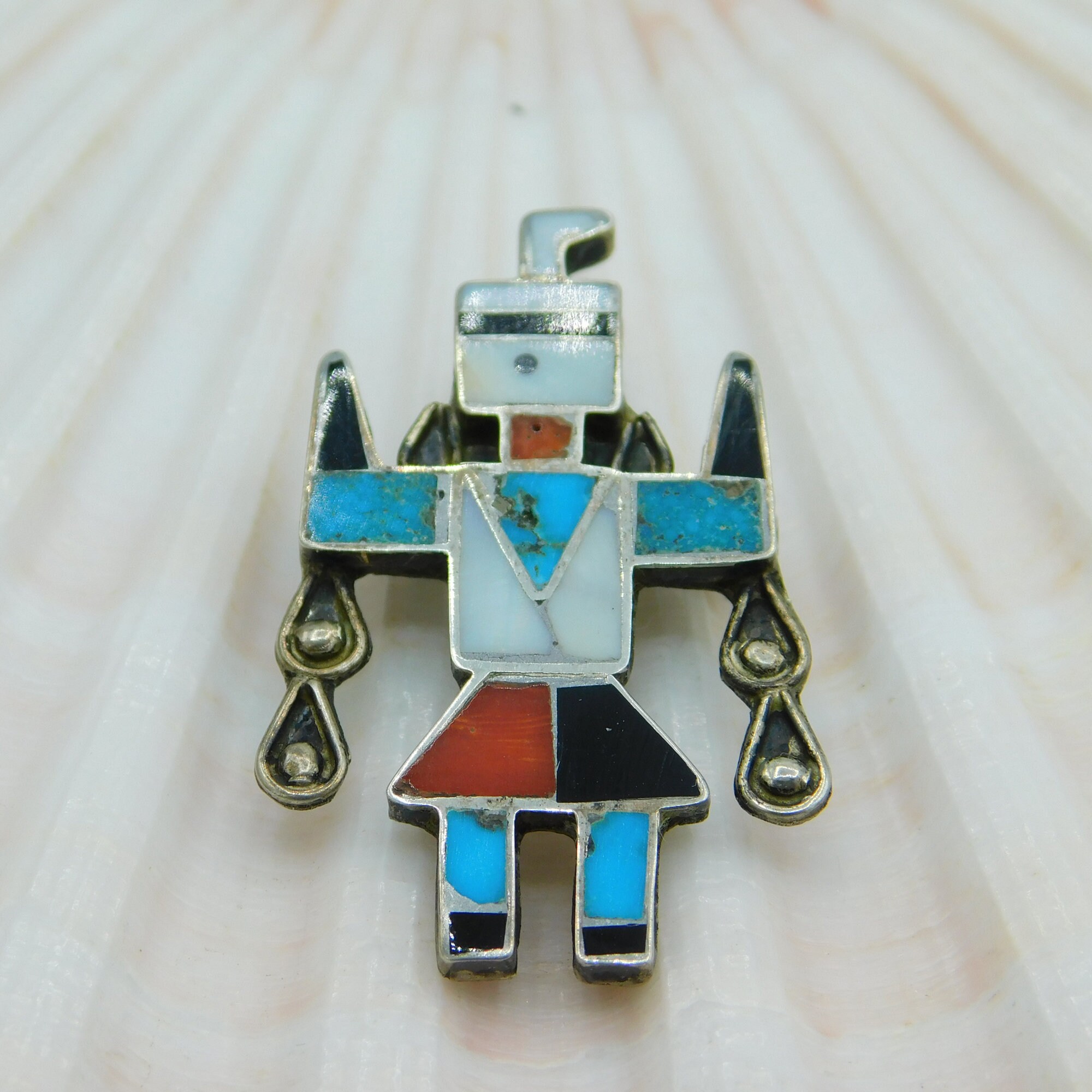Vintage Inlaid Brooch Medicine Man Brooch Sterling Inlaid Etsy