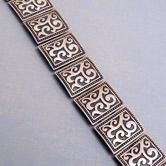 Wide Sterling Panel Link Bracelet, Vintage Sterli… - image 5