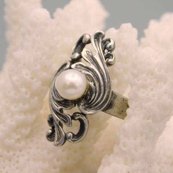 Long Sterling Pearl Ring, Statement Ring - image 5