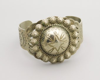 Silver Cuff Bracelet, Heavy Southwestern Style Cuff