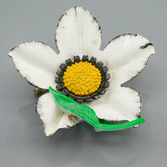 Big White Flower Brooch, Vintage Flower Brooch, U… - image 1