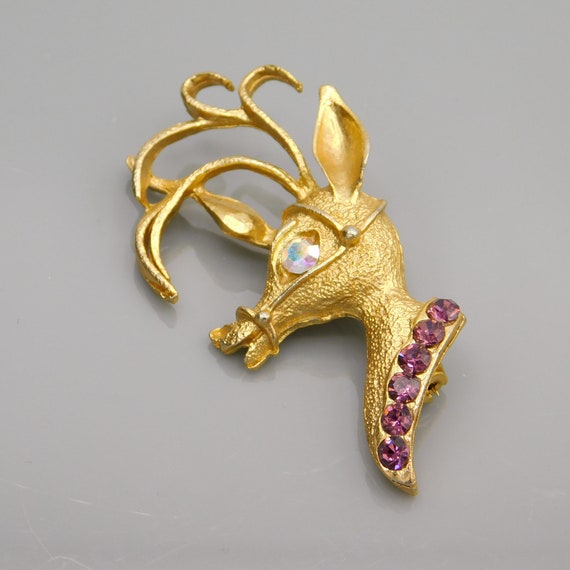 Vintage Christmas Brooch, Christmas Reindeer Broo… - image 1