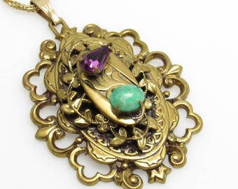 Rhinestone Pendant Necklace Vines Vintage Jewelry