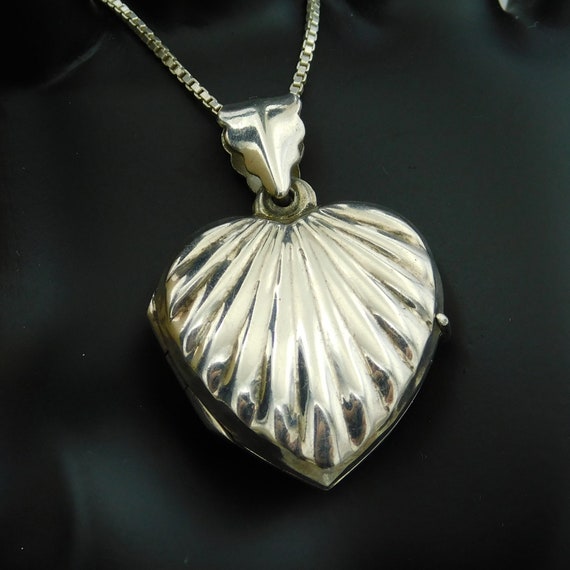 Sterling Heart Locket Necklace, Vintage Sterling … - image 1