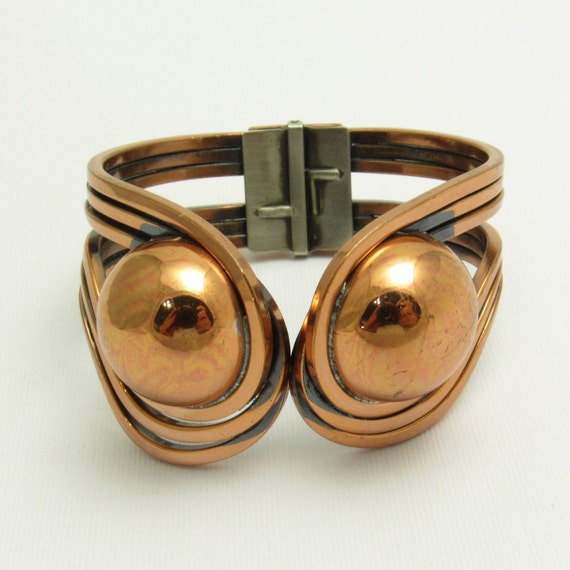 Vintage Burnished Copper Clamper Cuff Bracelet