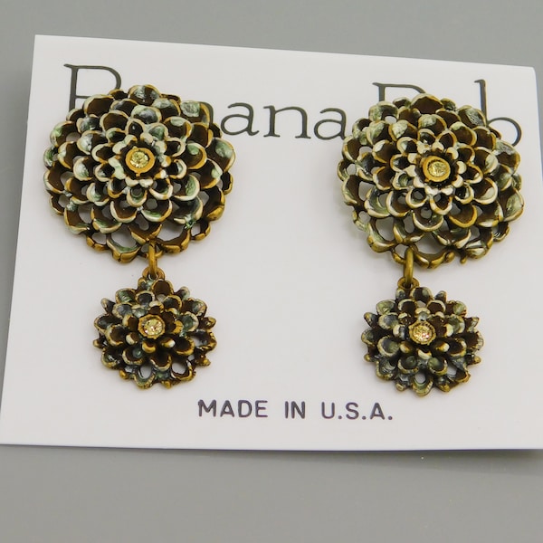 Vintage Dangly Flower Earrings, Big Flower Earrings, Banana Bob Jewelry