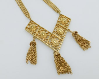 Vintage Triple Tassel Pendant, Sarah Coventry Tassel Necklace, Vintage Costume Jewelry