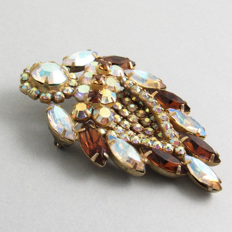 Vintage Czech Rhinestone Brooch Layered Fall Jewelry P5317 image 4